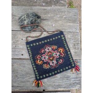 Vintage Tagari Woven Bag, Greek Tapestry Handbag Tote